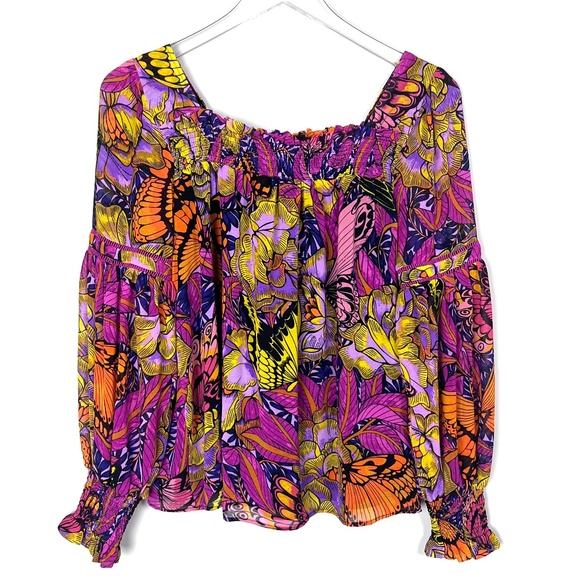 ANTHROPOLOGIE Alexandra Farmer Puff Sleeved Blouse Smocked Pullover‎ Top XS - Picture 3 of 13